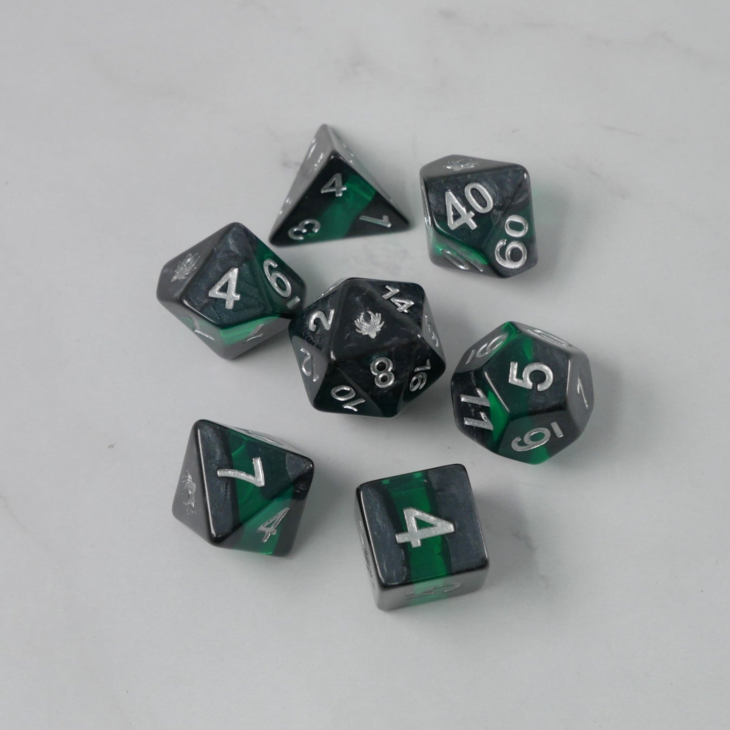 Forgotten Emerald - 7 Piece DnD Dice Set | Acrylic RPG Gaming Dice