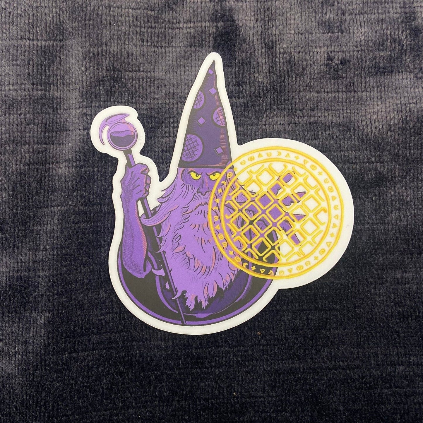 Waffle Wizard Vinyl Sticker – Enchant Your Gear with Breakfast Magic