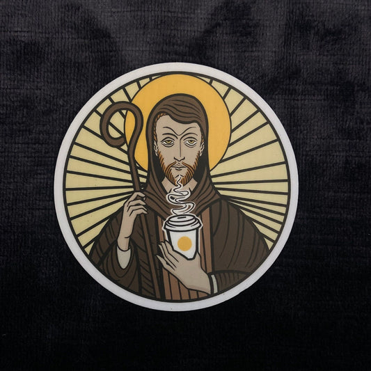 Coffee Cleric Vinyl Sticker – Divine Brew for Holy Mornings