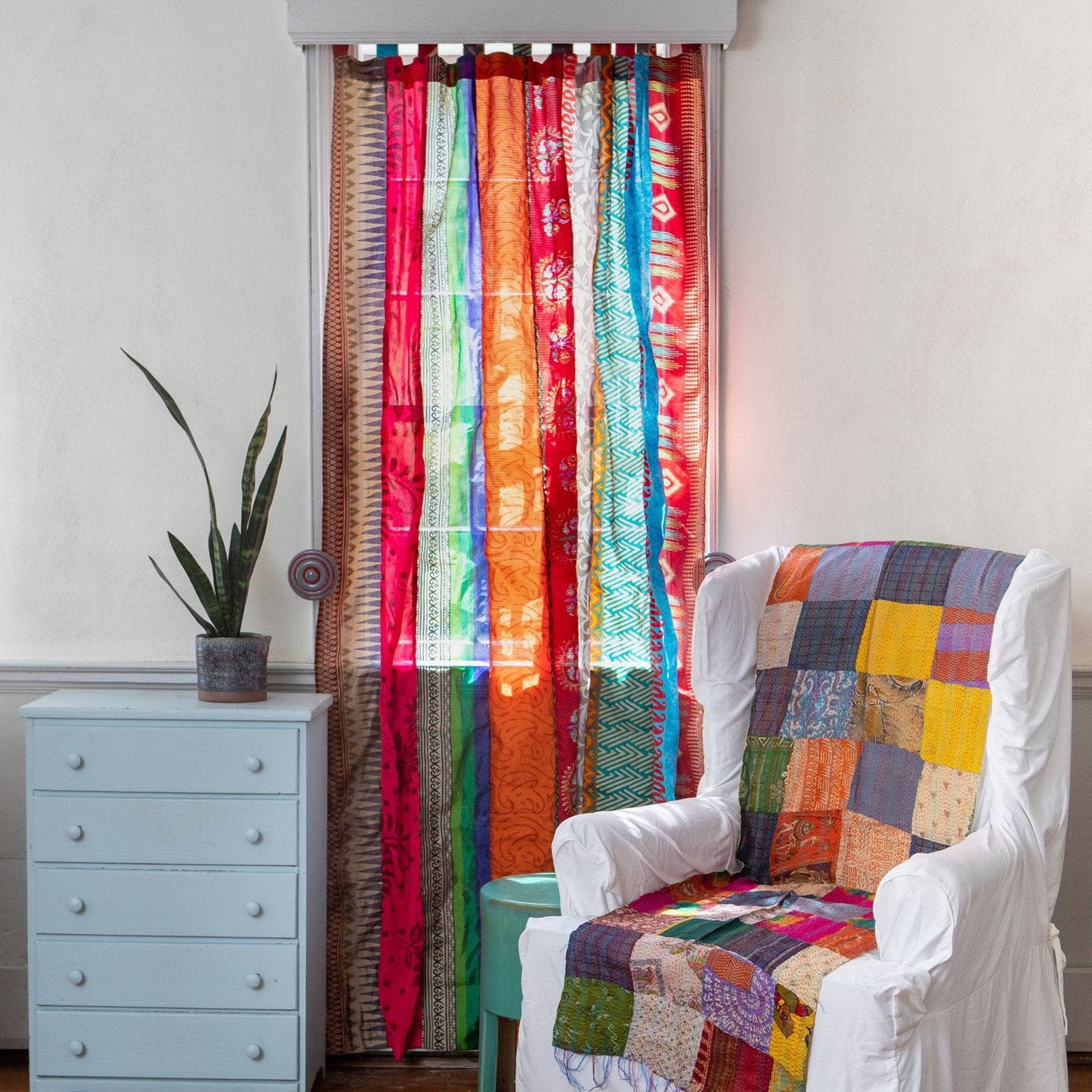Rainbow Oasis: Recycled Sari Curtains