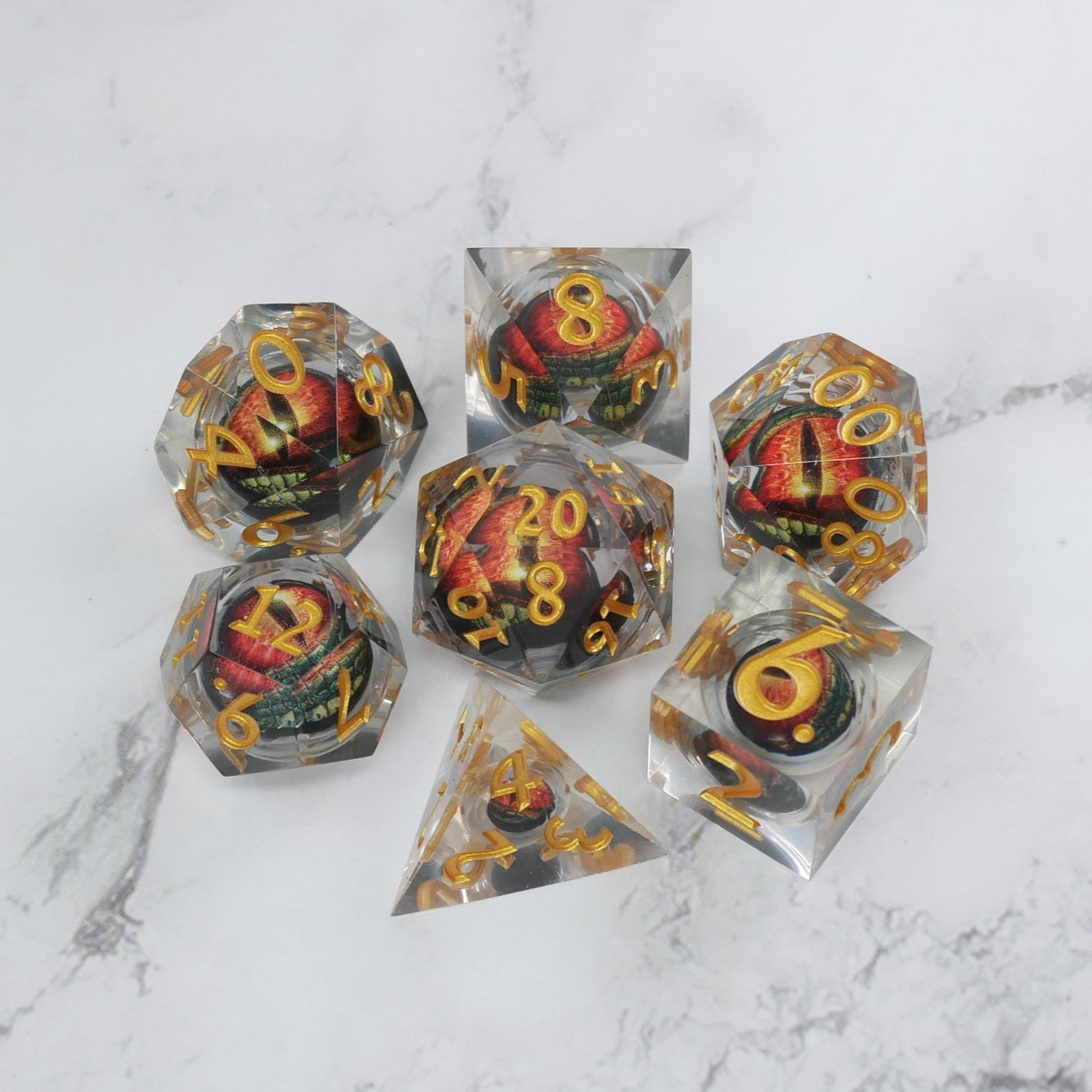 Xanathar's Eye |  7 Piece Moving Eye DnD Dice Set | Acrylic RPG Gaming Dice